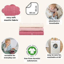 Burp Cloths Baby Muslin Cloths 80 x 80 cm (Soft Muslin Organic Cotton) GOTS + Oeko-Tex 100: Non-Toxic Muslin Cloth Baby Muslin Nappies Girls Boy, Baby First Equipment (Flower, 80 x 80 cm)
