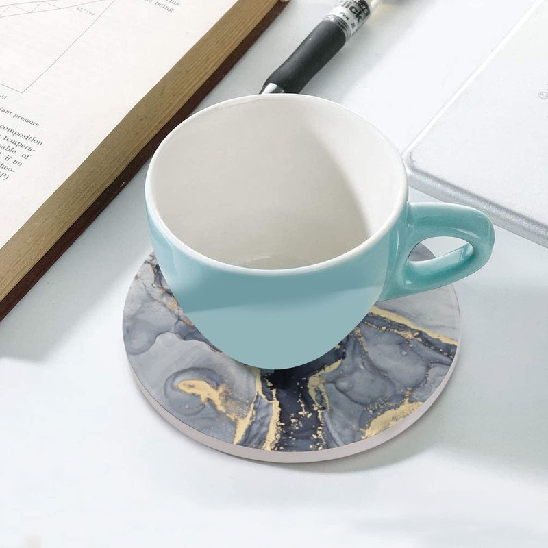 Coasters for Drinks Absorbent with Holder,Abstract Dark Blue Luxury Fluid