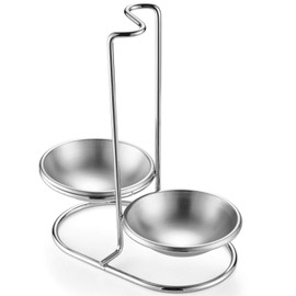 GoldNJade 304 Stainless Steel Double Ladles Holder Vertical Spoon Rest Cooking Utensils Stand with 4 inch bowls