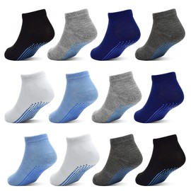 HYCLES Baby Non Slip Grip Socks for Boys Girls 12 Pairs Toddler Non-Slip Ankle Socks for 6 Months - 7 Years, 04# Coloured