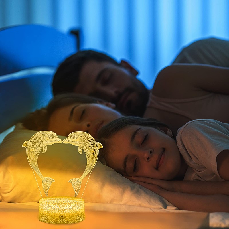 Dolphin Night Light for Children, 3D Optical Illusion Lamp, 16