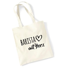 HUURAA Jute Bag Barista with Heart Bag Cotton 10 Litres with Motif for the Greatest People Gift Idea for Friends and Family, natural