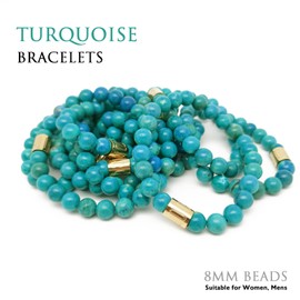 Morchic Pulsera elástica de 8 mm para mujeres y hombres, unisex, abalorio de piedra de vidrio de energía natural, diseño clásico simple, regalo de cumpleaños de 7.5 pulgadas, 25.5 (7.5 USA), Gema, turquesa