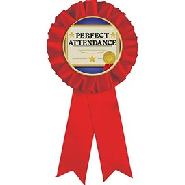 Perfect Attendance Red Rosette Ribbon, Attendance Trophy Ribbon Award Prize, 5 Pack