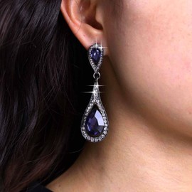 Aneneiceera Vintage Drop Earrings Sapphire Silver Blue Crystal Drop Earrings Blue Rhinestone Earrings Pear Blue CZ Earrings Jewellery for Women and Girls (Blue), Zinc