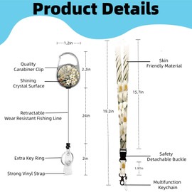 ID Badge Holder with Lanyard, Detachable Lanyard and Retractable Badge Reel Clip, Vertical ID Protector Bage Clips for Man Woman Nurses Students Teachers Office Workers - Beige Watercolor Flowers