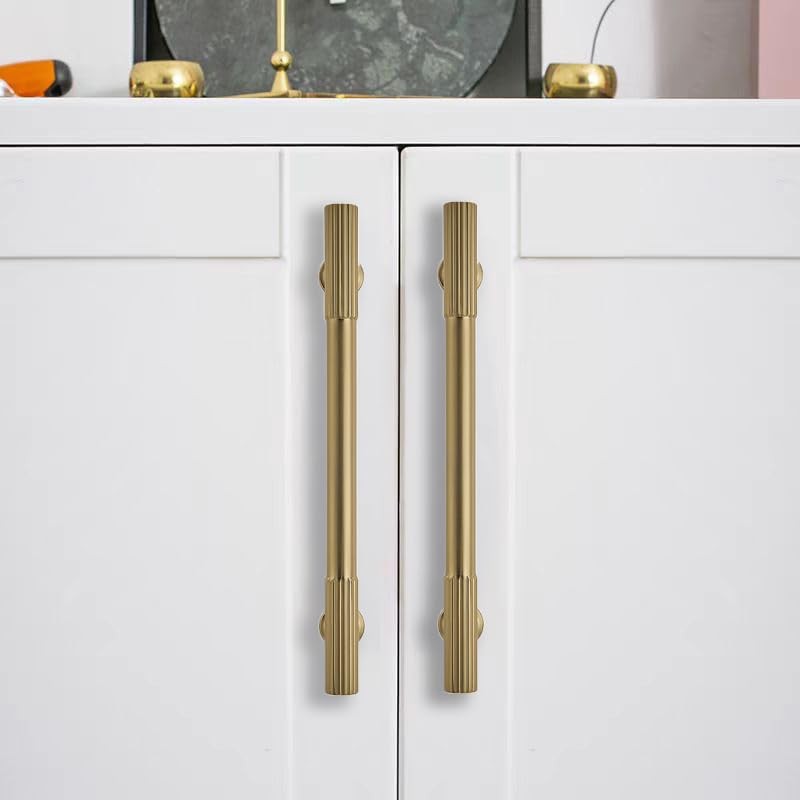 ZAUYX 2-Pack 6 Inch Hole Center Brushed Brass Cabinet Pulls