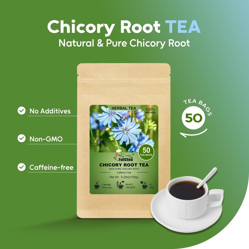 FullChea - Chicory Root Tea, 50 Teabags - Pure Chicory
