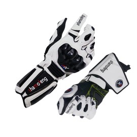 shamofeng Leather Motorcycle Gauntlets for Men and Women, Air Flow w/Carbon Fiber Knuckle Protection, Motorbike Gloves for Spring Summer Fall, Outdoor Race Sports Gloves, White M