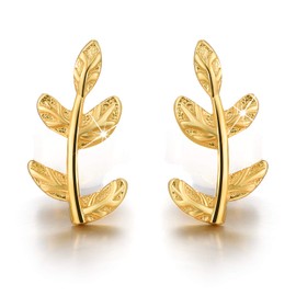 Esberry✦Gift for Christmas✦ 18K Gold Plating 925 Sterling Silver Leaf Stud Earrings Leaves Shape Earrings Hypoallergenic Earrings Jewelry for Women and Girls (Yellow Gold-1)