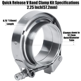 Vitonsbay 2.25 Inch Quick Release V Band Clamp Coupling with Flange Male Female Stainless Steel(1Pcs)