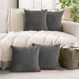 Cozoomy Set of 4 Dark Grey Decorative Throw Pillow Covers 22x22 Inch Corduroy Pillow Covers for Bed Couch Sofa Living Room Soft Square Cushion Cases
