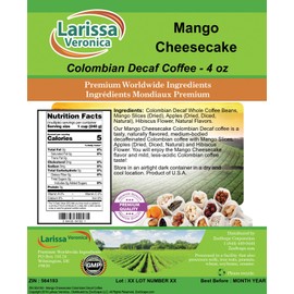 Mango Cheesecake Colombian Decaf Coffee (Gourmet, Naturally Flavored, Whole Coffee Beans) (4 oz, ZIN: 564193) - 2 Pack
