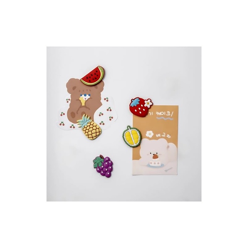 5pcs Fruit Fridge Magnets Set - Watermelon, Pineapple, Grape, Sliced
