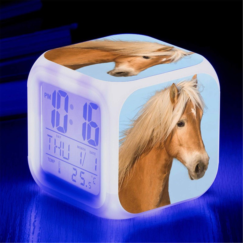 Alarm Clock, Horses, Animal Alarm, LED Illuminated Alarm Clock, Digital
