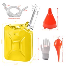 JOYAKA 5 Gallon Container Metal Can with Spout System and Handle, 20 Litre Metal Container Trucks Cars Motorcycle Equipment (Yellow)