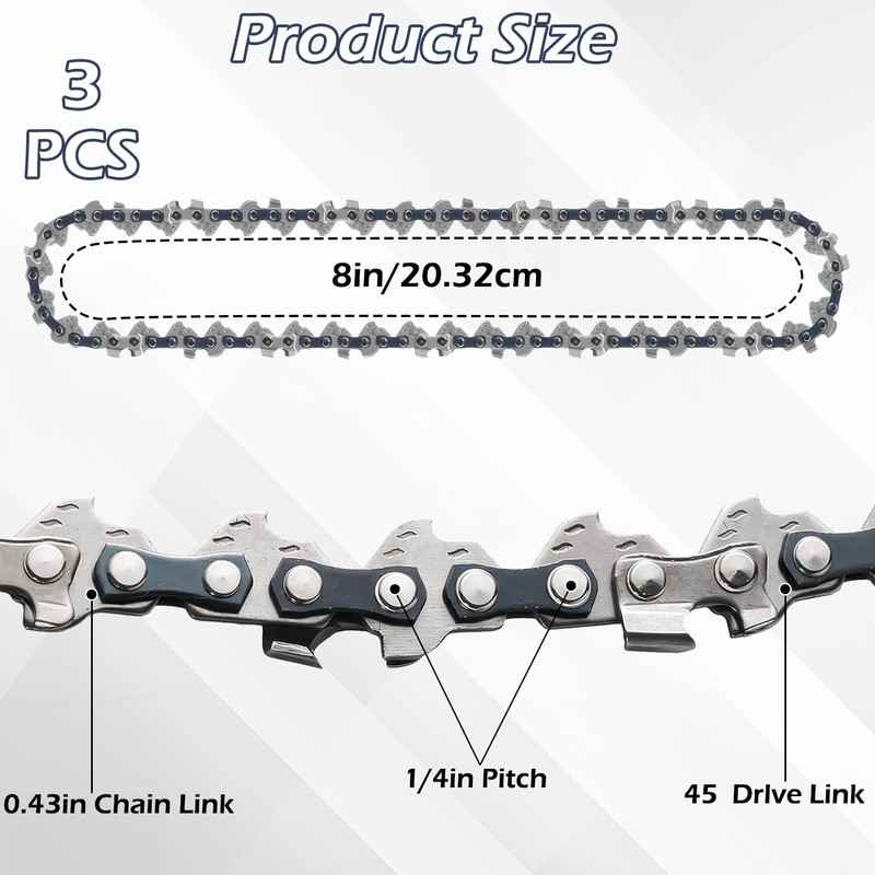 3 Pack 8 Inch Chainsaw Chain Replacement Chain Mini Replacement