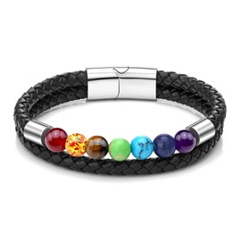 Zysta Natural Crystals Chakra Bracelet Womens 7 Chakra Crystal Stone Gemstone Leather Bracelet