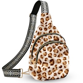 LYEMVHE Leopard Print Leather Sling Bag Small Crossbody Backpack Travel Shoulder Pack Hiking chest Daypack for Women Adjustable Lightweight Outdoor Waterproof Workout