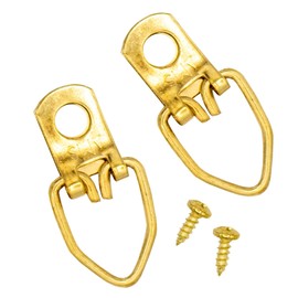 1 Hole Brass-Plated Heavy Duty D Ring Picture Hanger - Pack of 10 with Screws for Picture Frames & Mirrors