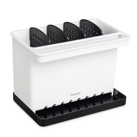 YOHOM Sink Organiser for Kitchens Black Sponge Holder with Adjustable Compartments Kitchen Sink Brush Holder for Sink Caddy Dish Cloth Holder with Drip Tray