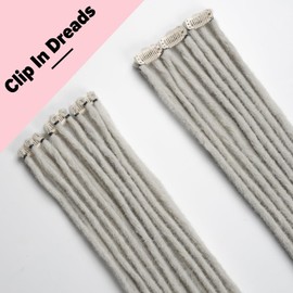 Kyriena 24 inch Light Gray Clip In Dreadlock Extensions, 4PCS SE Thin 0.6cm Clip In Dreads, Synthetic Dreadlocks Reggae Hippie Crochet Dreads for Women
