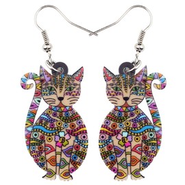 Acrylic Drop Dangle Cat Earrings Pets Novelty Funny Gift For Women By The Bonsny (Multicolor)