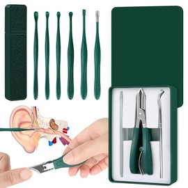 Kit de 9 Pcs para Cuidado Personal Cortaúñas Profesional Biselado + Limpiador de Oídos (Kit de Uñas, Alicates para Uñas de Pie, Kit para Uñas, Corta Uñas Adulto, Kit Corta Uñas + Cuidado Auditivo)(Verde)
