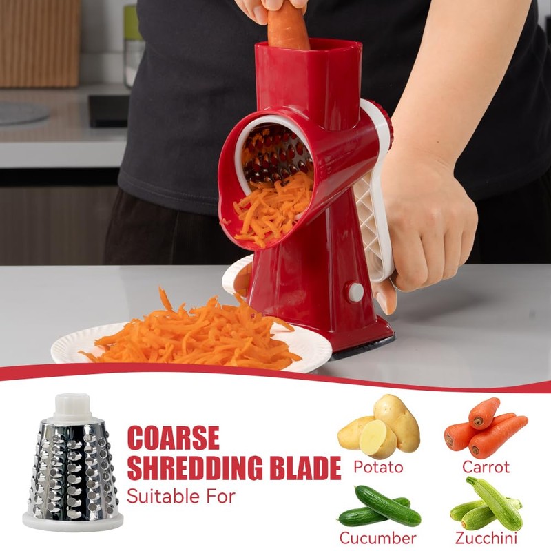 KEOUKE Rotary Cheese Grater with Handle Vegetable Cheese Shredder Slicer