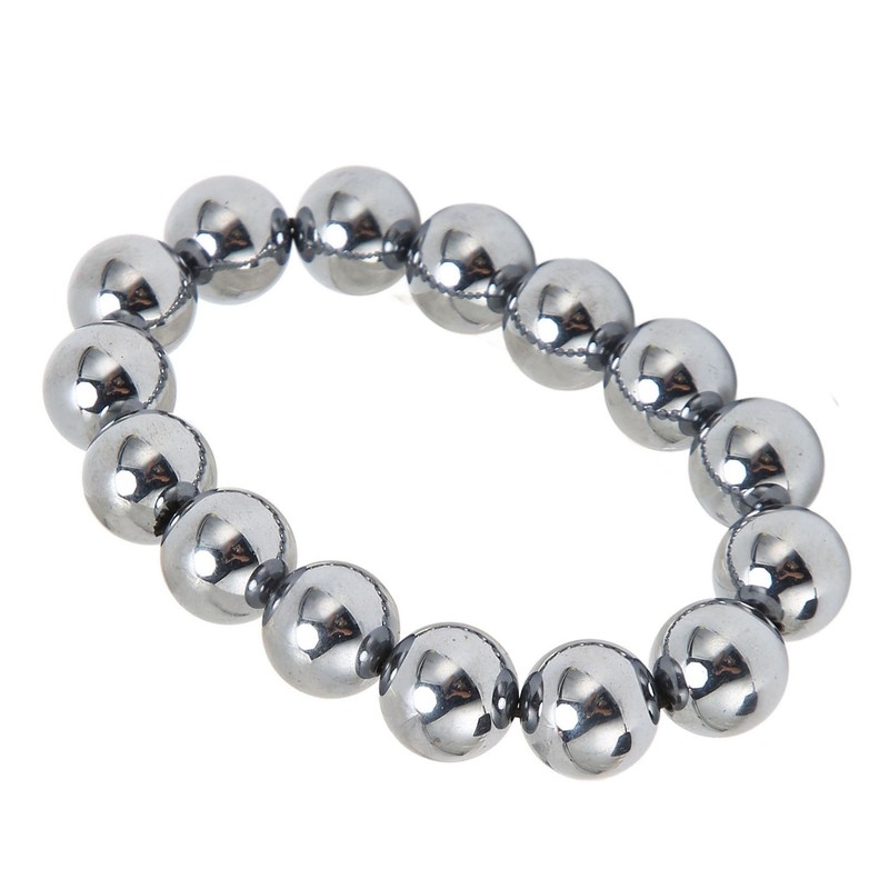 14mm Terahertz Stone Bracelet Promote Circulation Round Beads Chian Bracelet