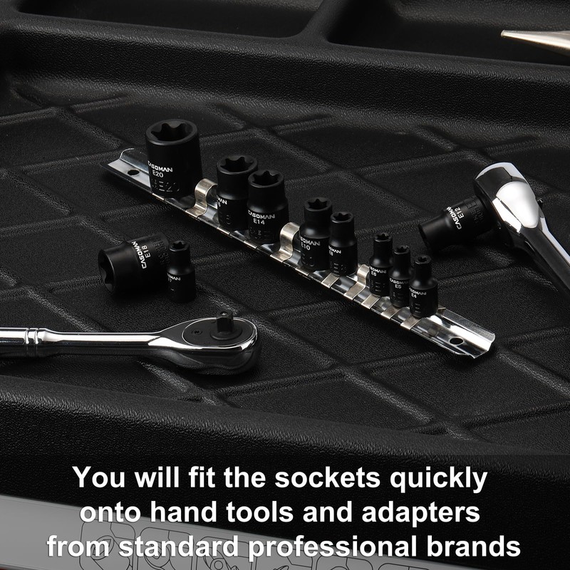 CASOMAN 11PCS Female Torx Socket Set, E Torx & Star