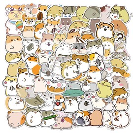 Cute Hamster Stickers 100pcs, Kawaii Japanese Waterproof Vinyl Animal Stickers Decals for Water Bottles, Laptop, Skateboard, Luggage, Phone, Guitar, Suitcase for Teens Girls Kids (Hamster)