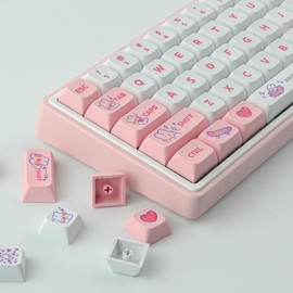 Tsungup PBT Custom Keycaps 129 Keys XDA Profile Keycaps Dye-Sublimation Cute Pink Bunny Keycaps Set Compatible with Cherry MX Switches for ANSI Layout Mechanical Gaming Keyboards