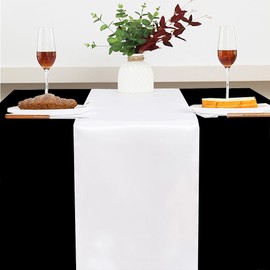 Gankar Pack of 10 White Table Runner for Wedding , Satin Table Runners 12 x 108 Inches Long for Parties Banquet Birthday Events Decorations (White, 10 Pieces)
