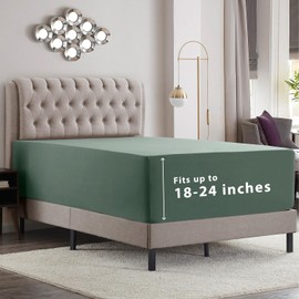 Empyrean Extra Deep Queen Fitted Sheet Only Deep Pocket Fits 18 to 24 Inch, Fitted Sheet Queen Deep Pocket, Soft Microfiber 110 GSM Deep Pocket Queen Fitted Sheet with Corner Straps, Sage Green