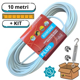 parpyon® Outdoor Washing Line 10m x Diameter 4.5mm Heavy Duty Outdoor Washing Line Made in Italy Coated Steel Cable (Wire Plus + Kit, 10m)
