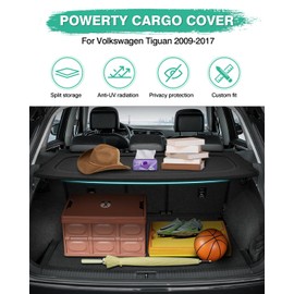 Powerty Cargo Cover for 2009-2015 2016 2017 Volkswagen VW Tiguan Accessories Trunk Cover Retractable Trunk Shielding Shade Cargo Luggage Cover Black