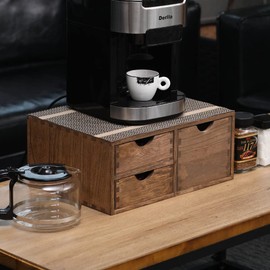 DDYURI Coffee Pods Storage Drawer Holder for Capsules - Multi Functional Desk Organizer Drawers For K-Cup Coffee Maker Brew - Kitchen Mini Wooden Box Chest Sideboard Counter Organization CF2D3C Dark