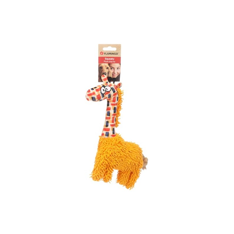 Flamingo Saffia Giraffe Toy with Rope - Ochre with Squeaker