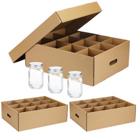 Menkxi 3 Pcs Mason Jar Storage Box, 16 oz Regular or Wide Mouth Canning Jar Storage Box with Handles and Dividers 12 Cells Mason Jar Stackable Containers for Storage and Moving(Natural Color)