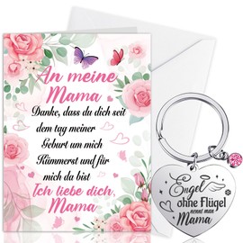 HOWAF Mama Geschenk Muttertagsgeschenk, Mama Geburtstagskarte Muttertag Karte Mama Schlüsselanhänger Lasergravierter Edelstahl-Schlüsselanhänger Geburtstagsgeschenk Geschenke für Mama von Tochter Sohn