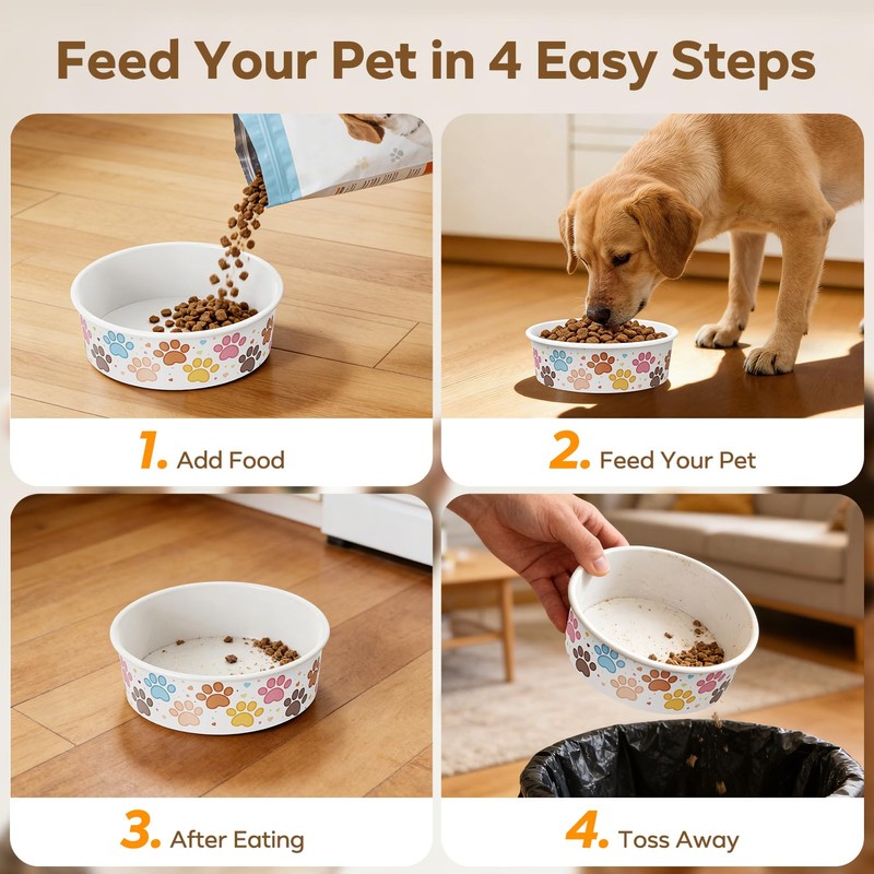 Etersky 50 Pack Disposable Dog Bowls, 16 oz Paper Pet