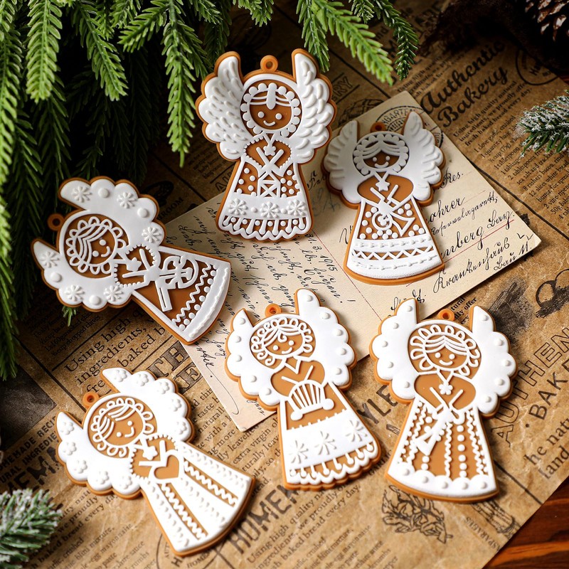 Sosation 24 Pcs Christmas Gingerbread Angel Ornaments Gingerbread Hanging Decorations