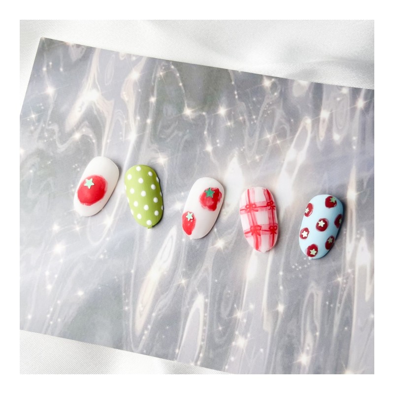 Nails filled with tomatoes (matte) - round / 토마토 가득