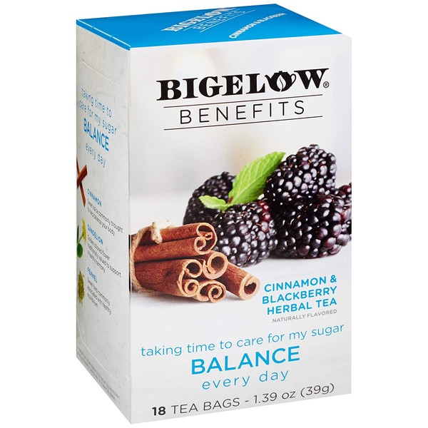 Bigelow Benefits Balance Cinnamon and Blackberry Herbal Tea Bags, 18 Count Box (Pack of 6), Caffeine Herbal Tea, 108 Tea Bags Total