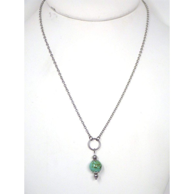 Women's choker necklace in stainless steel with rings and blue