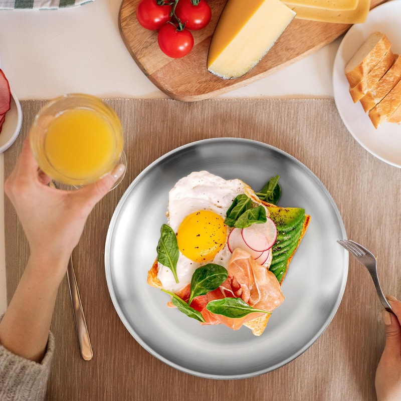 Aramanara 10 Pcs 20 cm Stainless Steel Plate, Round Dinner