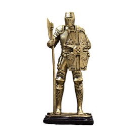 YANTIANCAI Medieval Armored Knight Warrior Figurines Gold Bronze Decorative Statues with Shields and Swords Home Office Desktop Decor Collections Gifts 4.7 * 3.5 * 8.3 Inches (Knight-03CF)