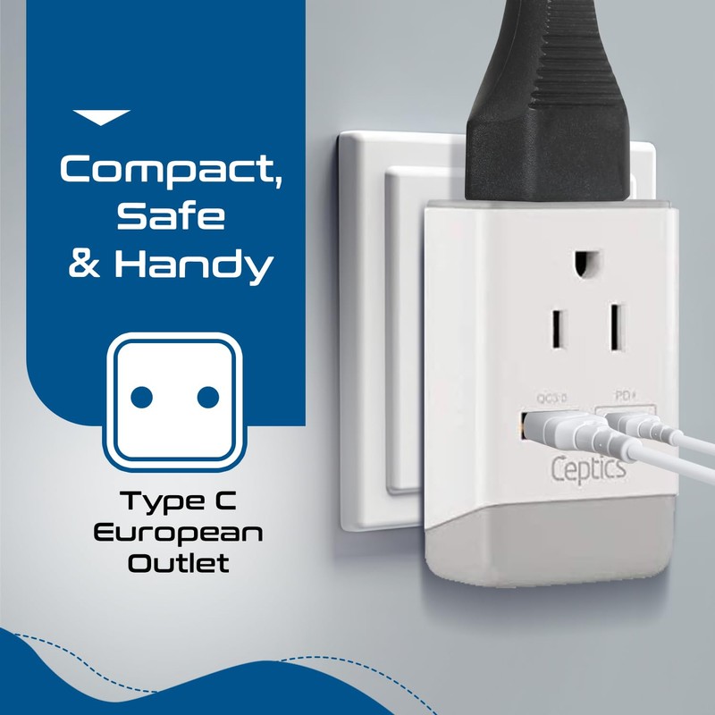 Ceptics 2 Pack European Travel Plug Adapter, US to Europe
