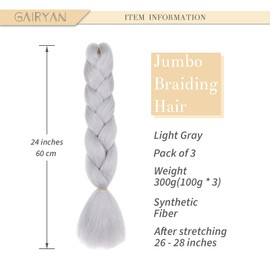 Gairyan Braiding Hair Extensions Ombre Jumbo Braids Synthetic Hair 3 Packs 24 inches 300g Coloured Hair for Braiding Extensions Box Braids Crochet Twist (Light Gray)